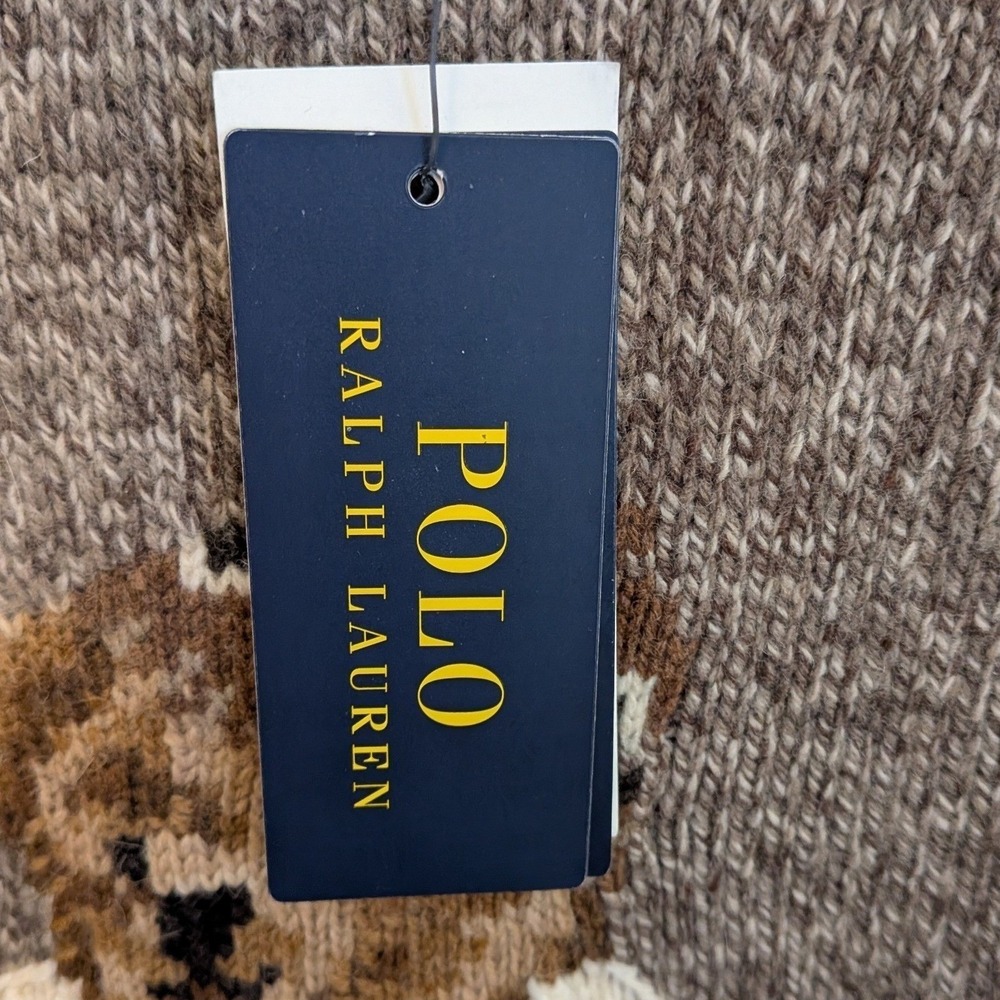 Polo Ralph Lauren Womens Polo Bear Brown Wool Cashmere Hooded Sweater Sz Med NWT - Picture 7 of 10